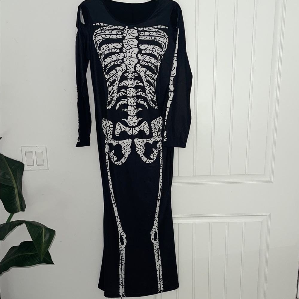 Halloween Black Skeleton Print Maxi Dress
